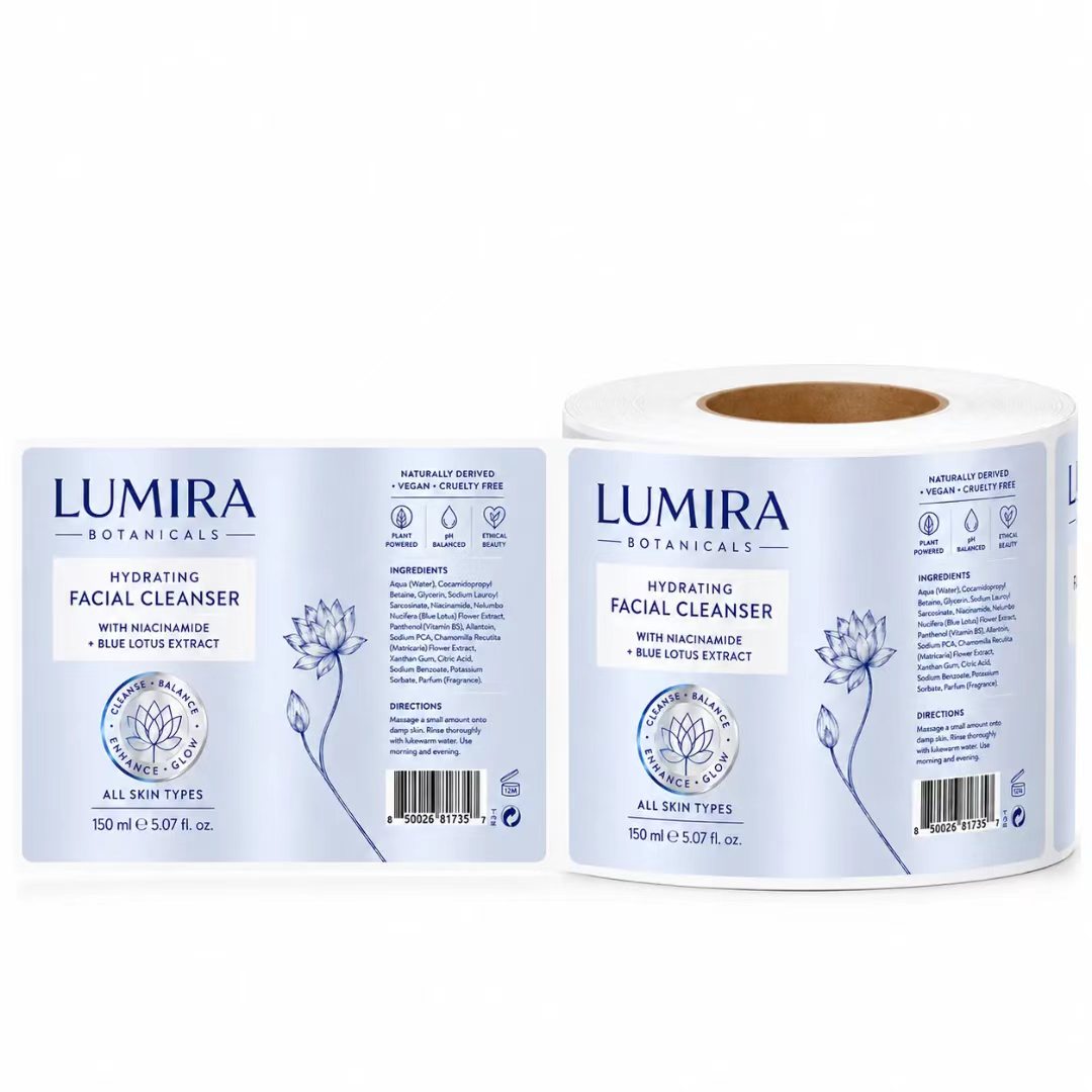 Label Logam BOPP Foil Biru/Per - Luxury Skincare Labels ulasan dan harga